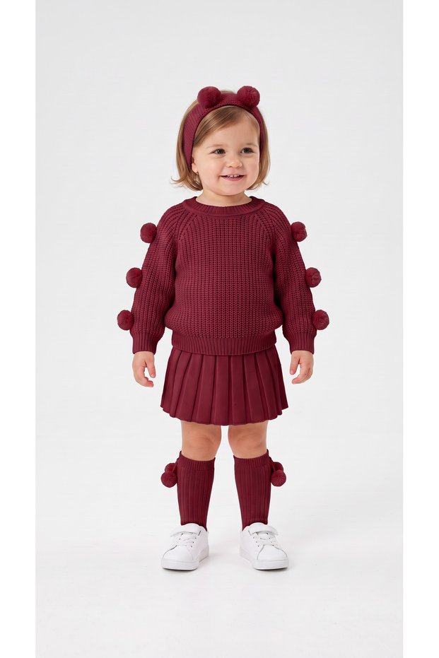 Baby Girl Set with Hair Band and Pompom