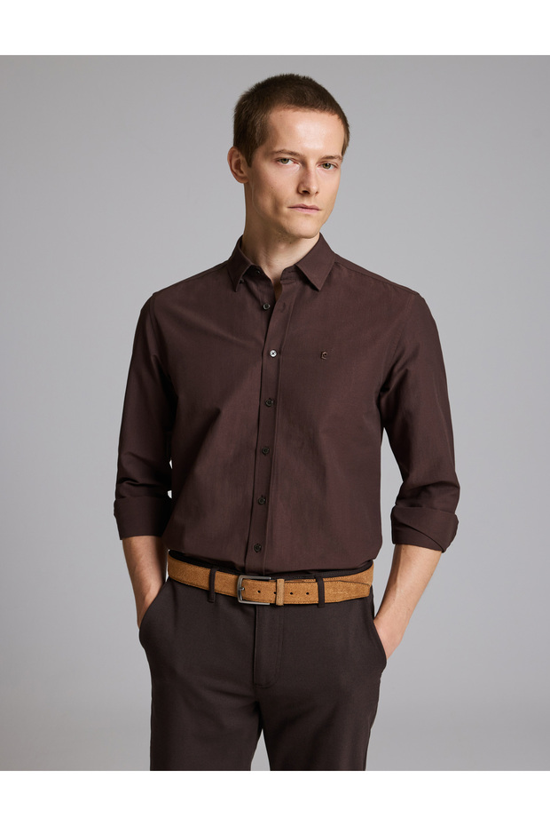 Dark Brown Slim Fit Long Sleeve Shirt 50333800-Vr084