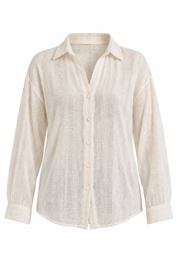 Stone Color Textured Oversize Shirt - 3Y4957