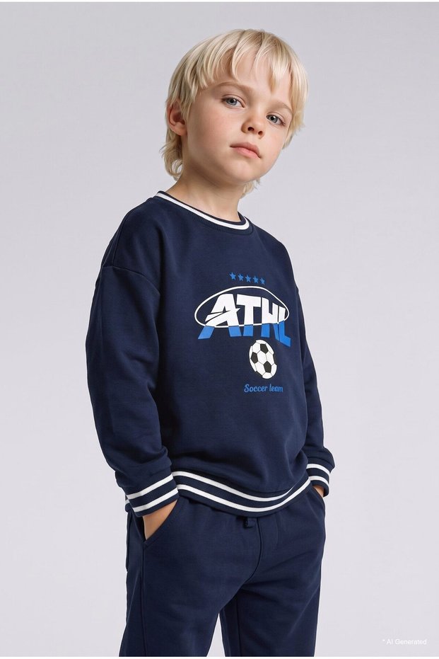 100% Cotton Oversize Football Printed Thick Sweatshirt for Baby Boy I0652A526Cw