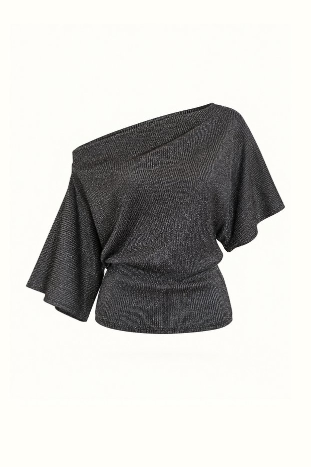 Glittery Boat Neck Black Blouse