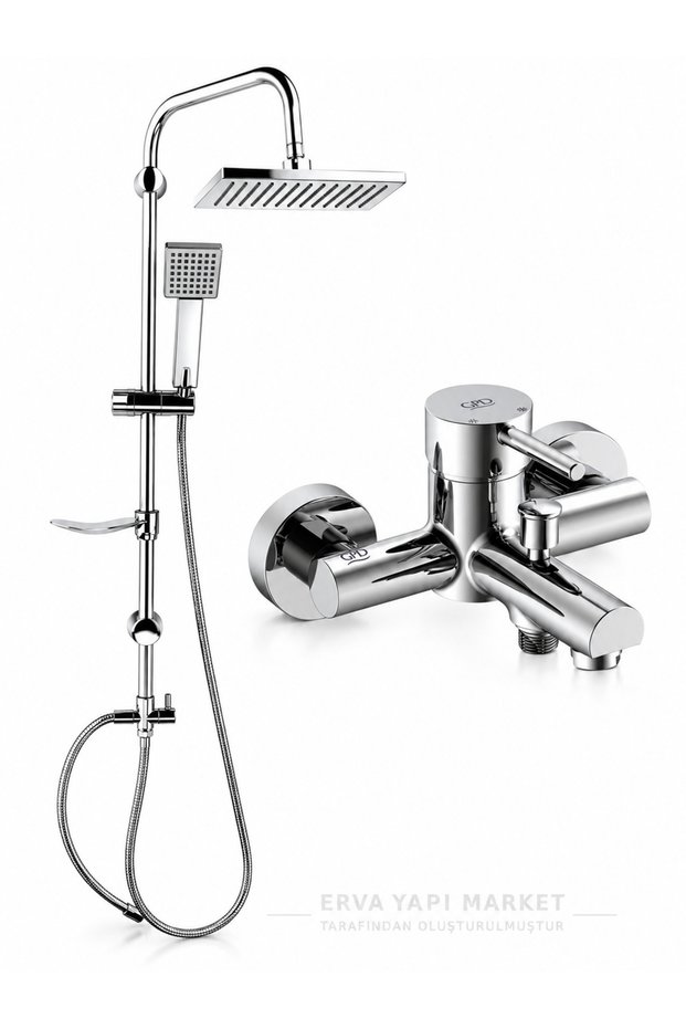 Espina Bathroom Faucet and Dst19-3 Square Rain Shower System Set of 2 in Chrome