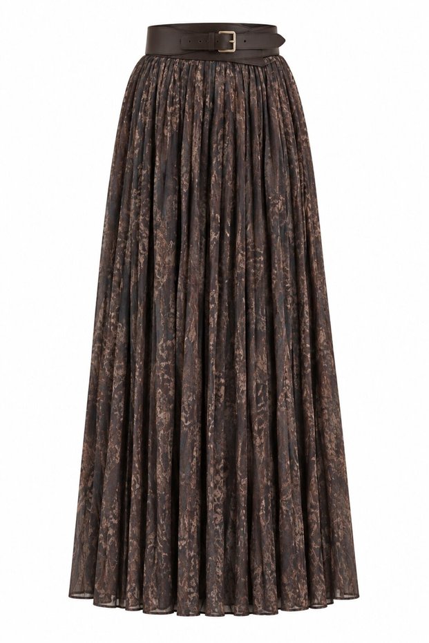 Brown Printed Skirt with Elastic Waistband - 2Y3374