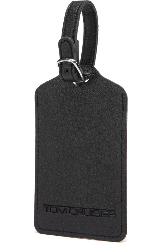 PU Luggage Tag, Travel ID Tag with Privacy Flap, Card, Reinforced Stitching & Secure Buckle Attachment Strap, Black