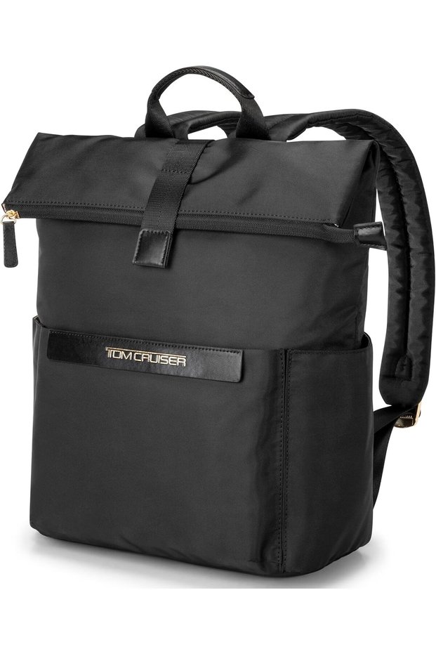 Roll-Top Laptop Backpack for 14-Inch Laptop & Tablet, Water-Repellent Polyester Travel Daypack with Trolley Sleeve, Quick-Access Pocket & Side Bottle Storage