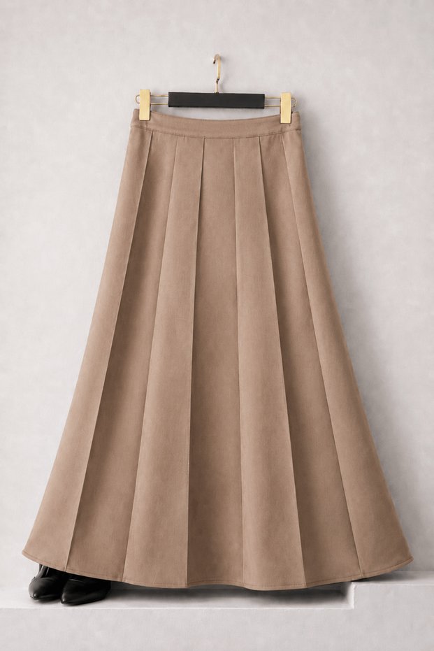 Suede Skirt with Stitching Detail - Hpm - Beige