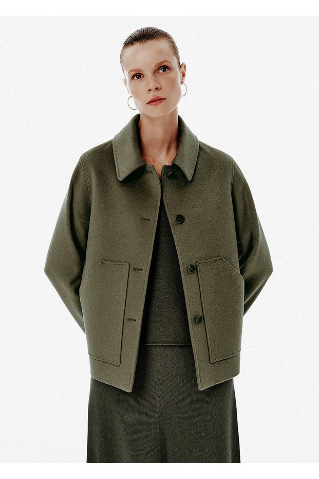 Relax Fit Pocket Detail Green Coat