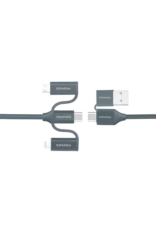 6-In-1 Multi Charging Cable, Lightning, USB-C, Micro USB Connectors to USB-A and USB-C Fast Sync Charging Cable Data Cord with 60W Type-C to Type-C Power Delivery Cable, PentaPower Grey