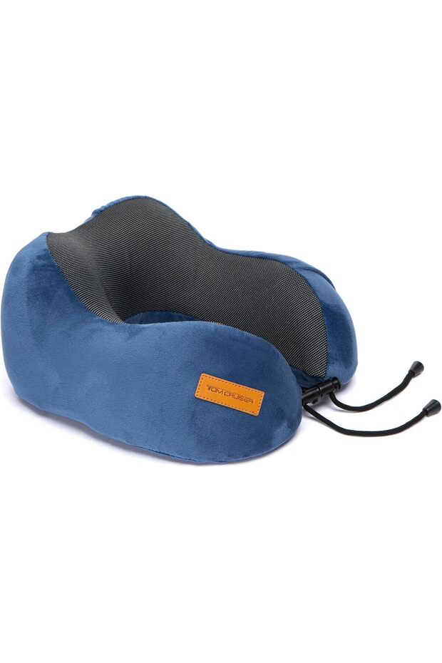 Memory Foam Travel Neck Pillow, Ergonomic U-Shaped Cervical Support Pillow with Breathable Dual-Fabric Cover, Adjustable Toggle & Removable Washable Cover, Navy Blue