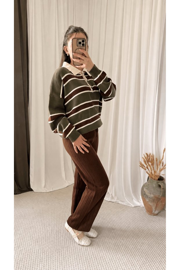 Waist-Tied Knitwear Trousers - Bitter Brown