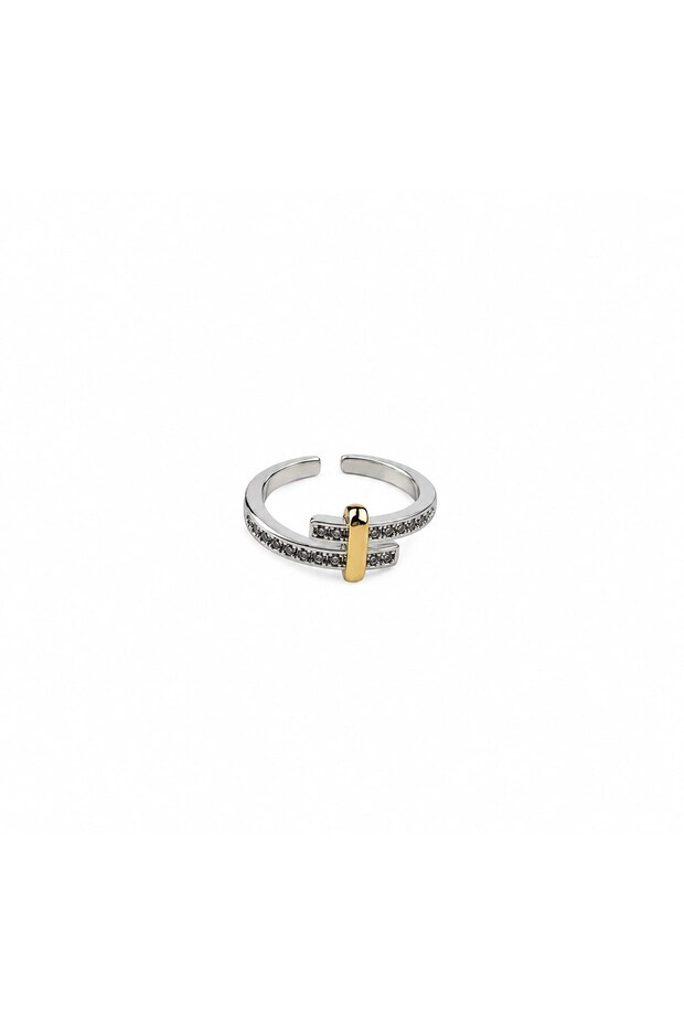 Asymmetric Stone Gold Silver Adjustable Ring