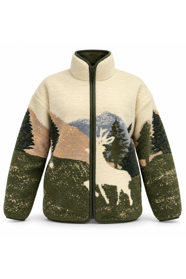 Women's Zippered Patterned Plush Fleece