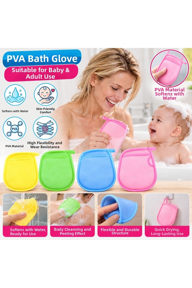 Baby and Adult Soft Bath Scrubber Pva Glove Washcloth Body Cleaning Exfoliating Scrubber Mixed Color 1 Piece