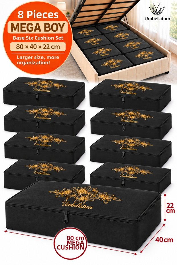8 Pieces Mega Size under Bed Storage Bag Set 80X40X22 cm | Quilt Blanket Clothing Storage Organizer Bundle Bridal Dowry Sofa Bed Underlay