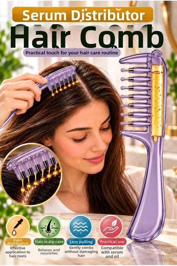 Purple Serum Container Hair Comb Scalp Care Oil Serum Comb Massage Head Comb