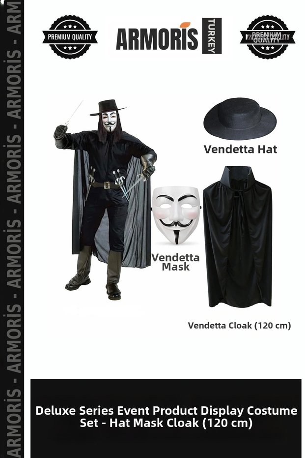 Delux Series Event Product Show Outfit Vendetta Costume Set – Hat Mask Cloak (120 cm)