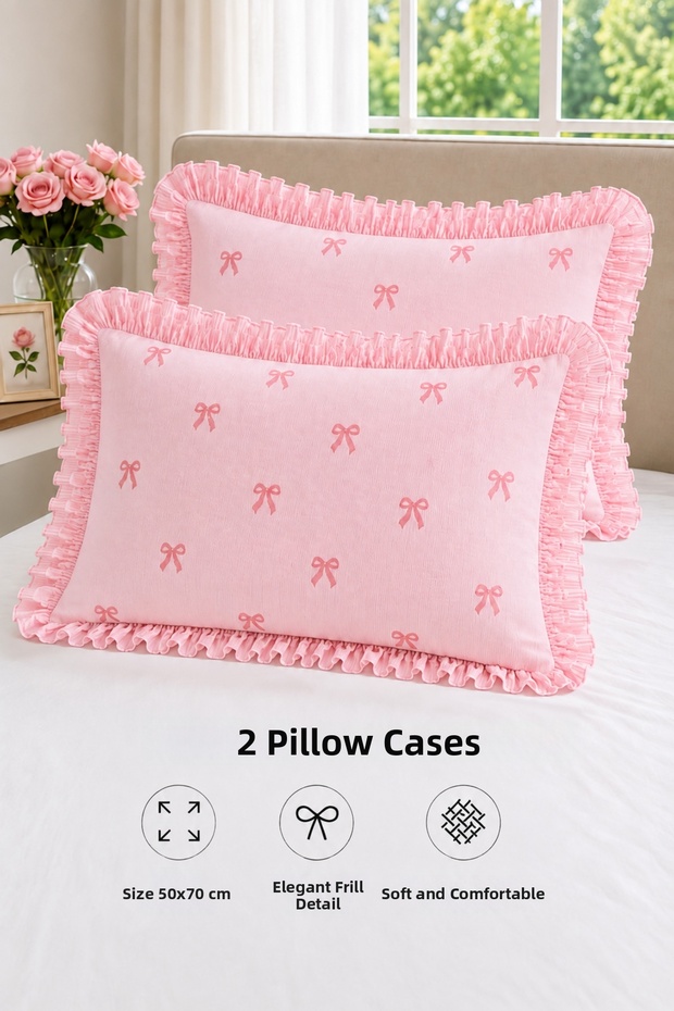 Double Cotton Ruffle Pillowcase Pink