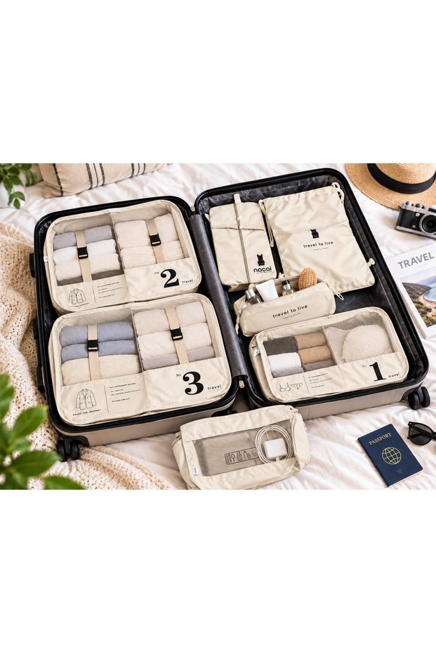 7-Piece Luggage Organizer Bag Set – Travel Suitcase Organizer, Zippered Mesh Clothing, Shoe, and Makeup Bag