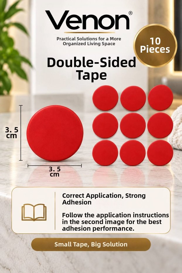 10 Pieces ✨ Round 3.5 cm X 3.5 cm Double-Sided Tape | | Strong Round Mounting Tape Waterproof and Heat-Resistant Adhesive Tape | | Wall Hanger & Bathroom Accessory Fixing Tape, Practical Installation Without Drilling
