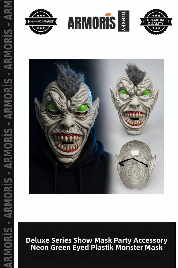 Delux Series Show Mask Party Accessory Neon Green Eyed Hairy Monster Plastic Mask