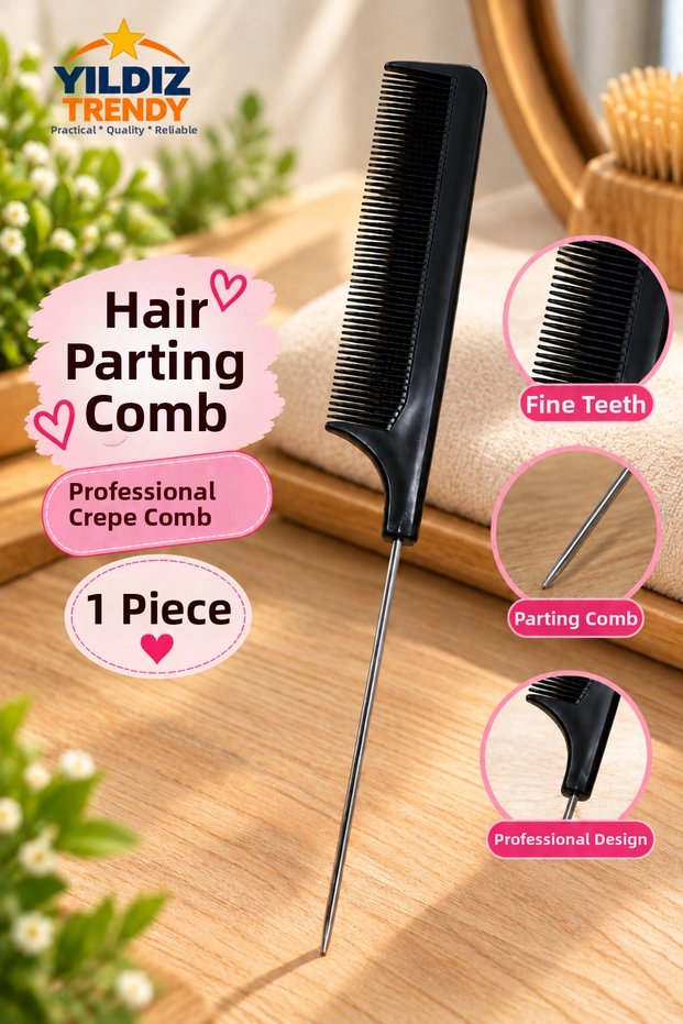1 Piece Professional Hair Crepe Comb, Metal Tip Hair Separating Comb