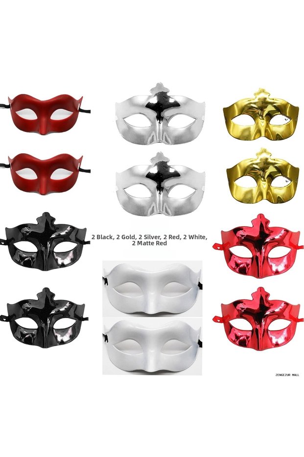 Zngzrmll Set of 12 Colorful Party Masks – Black, Gold, Silver, Red, White, (232716) Matte Red
