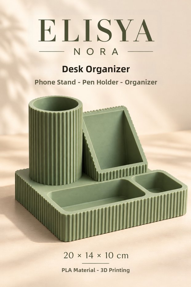 Desk Organizer with Phone Stand, Pen Holder and Multiple Compartments 20 × 14 × 10 cm