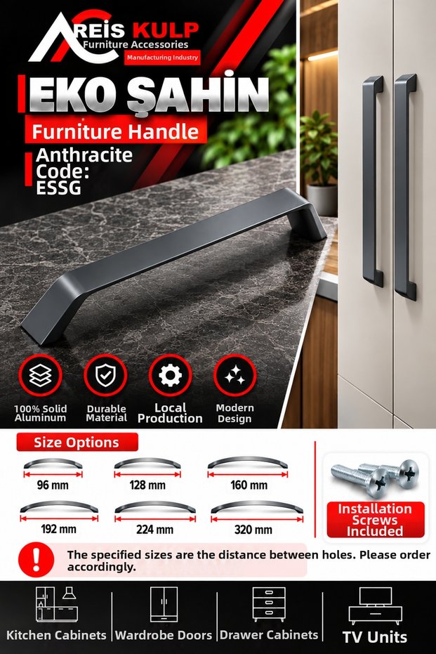 Reis Kulp Cabinet Handle Furniture Handle Drawer Kitchen Cabinet Door Handle Aluminum Metal Eco Şahin Set