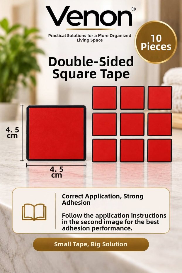 10 Pieces | | Kare 4.5 cm X 4.5 cm Double-Sided Tape | | Strong Mounting Tape Waterproof and Heat-Resistant Adhesive Tape | | Wall Hanger & Bathroom Accessory Fixing Tape, Practical Tape for Mounting Without Drilling