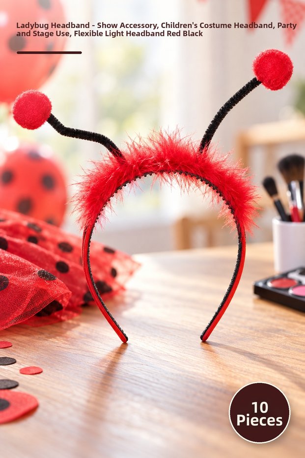 10Pcs Ladybug Crown – Show Accessory, Kids Costume Crown, Party and Stage Use, Flexible Lightweight Headband Red Black
