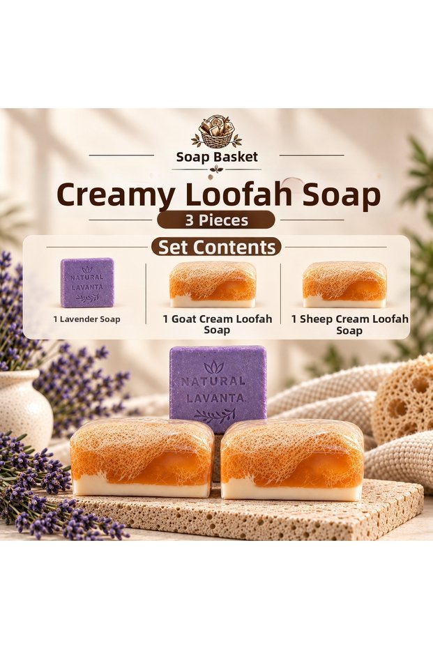 Lavender Goat Milk and Donkey Milk Pumpkin Fiber Soap Set 3 Pieces