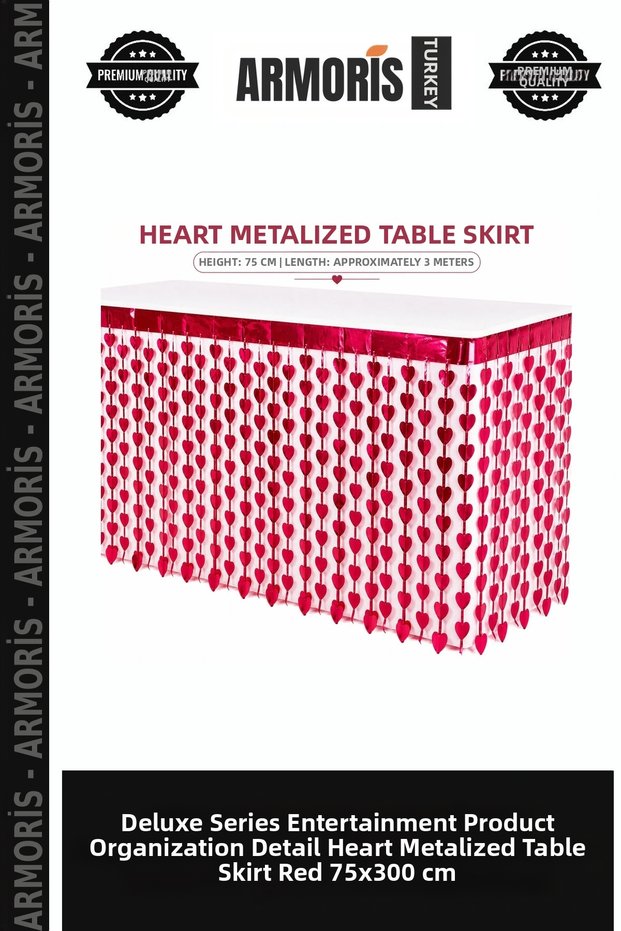 Delux Series Entertainment Product Organization Detail: Hearted Metalized Table Skirt Red 75X300 cm