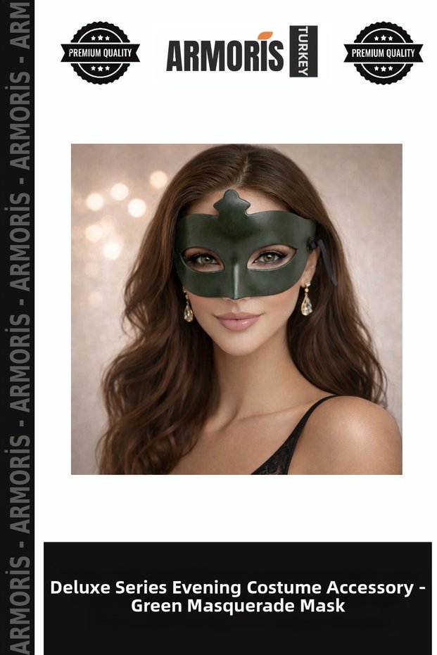 Delux Series Night Wear Showpiece Outfit Khaki Green Mysterious Masquerade Mask