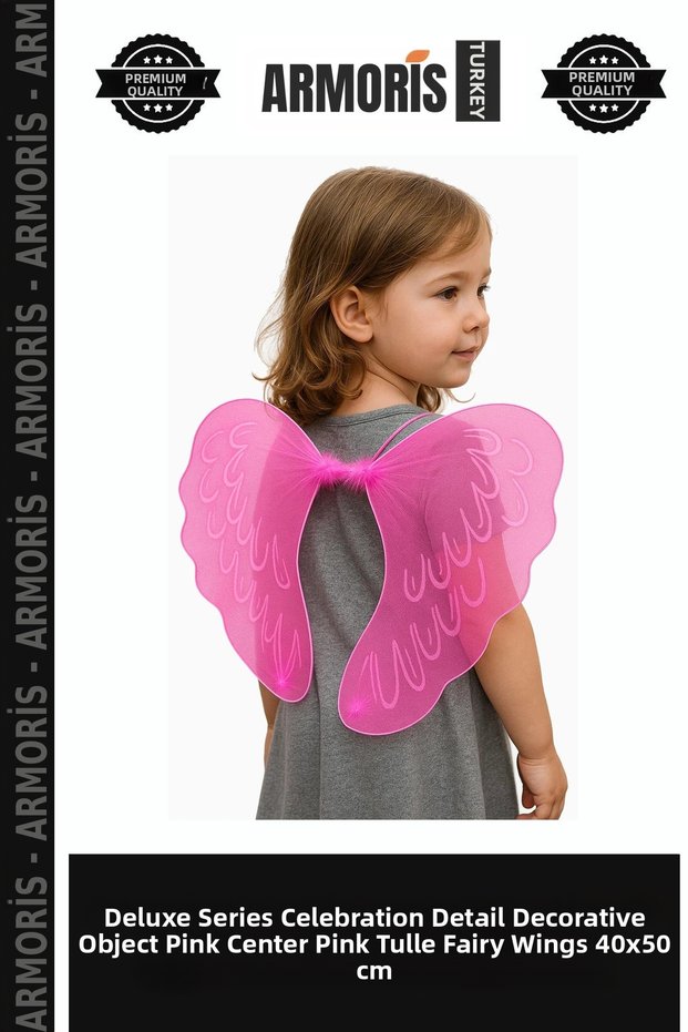 Delux Series Celebration Detail Decorative Object Pink Color with Pink Feathered Tulle Fairy Wing in the Center 40X50 cm