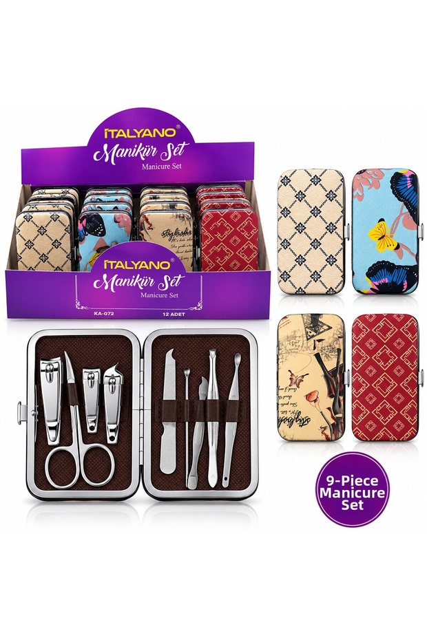 12 Pieces - 7-Piece - Chrome Manicure - Pedicure Care Set with Patterned Model Bag (5671)