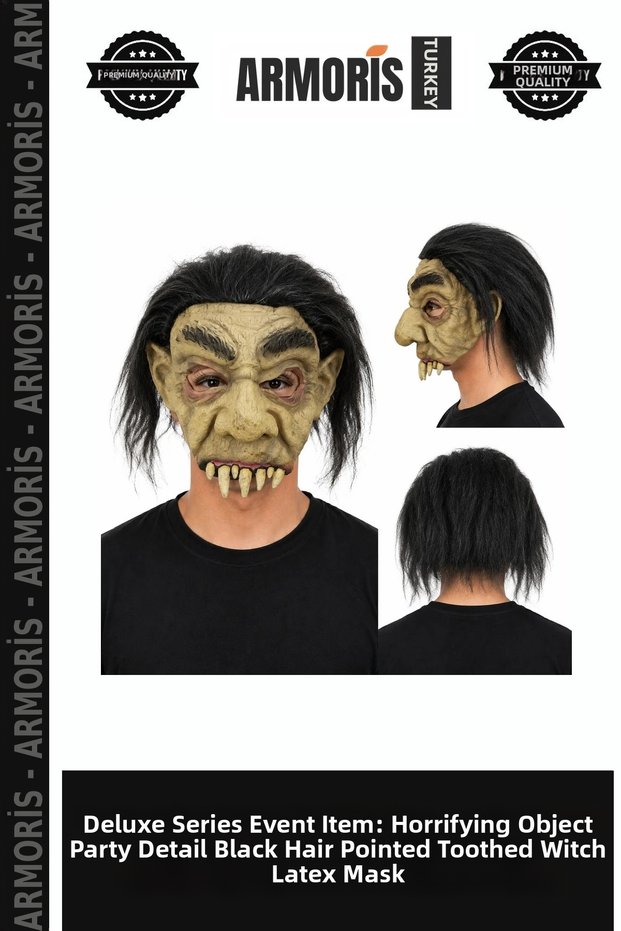 Delux Series Event Prop Scary Object Party Detail Black-Haired Pointed-Toothed Witch Latex Mask