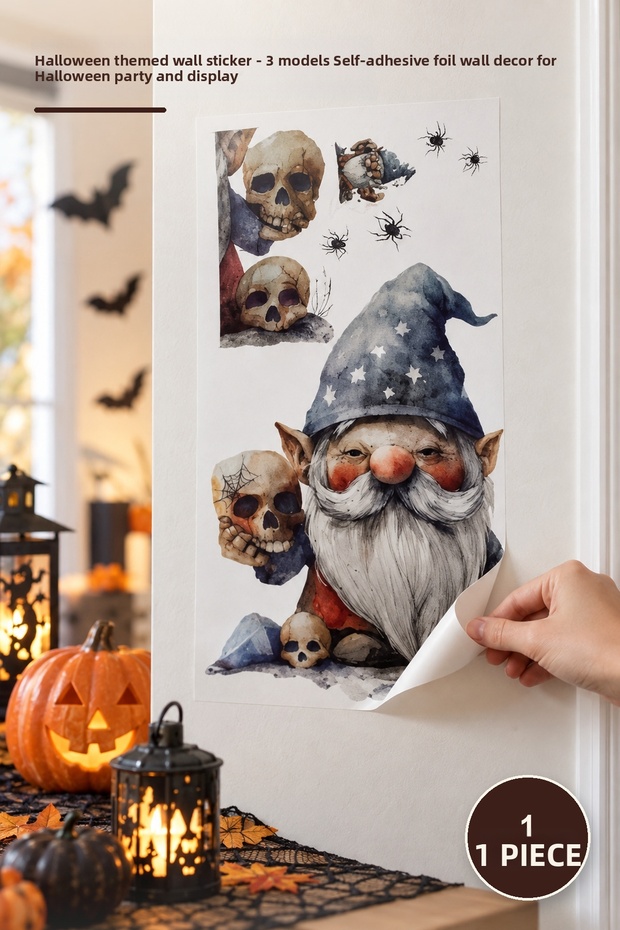 1 piece halloween themed wall sticker - 3 designs self-adhesive foil wall decor halloween party and display wall sticker