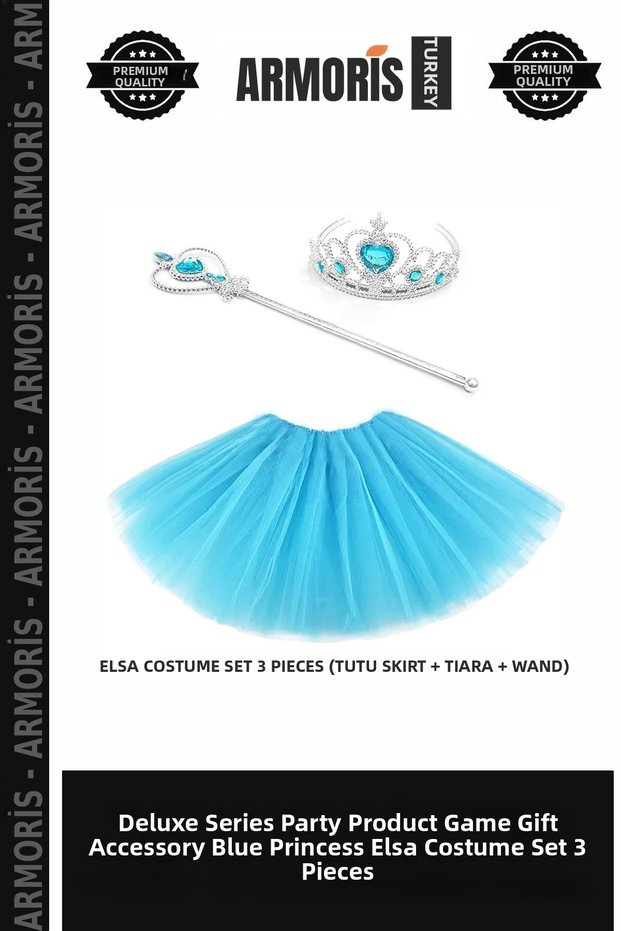 Delux Series Party Product Game Gift Event Accessory Blue Princess Elsa Costume Set 3 Pieces