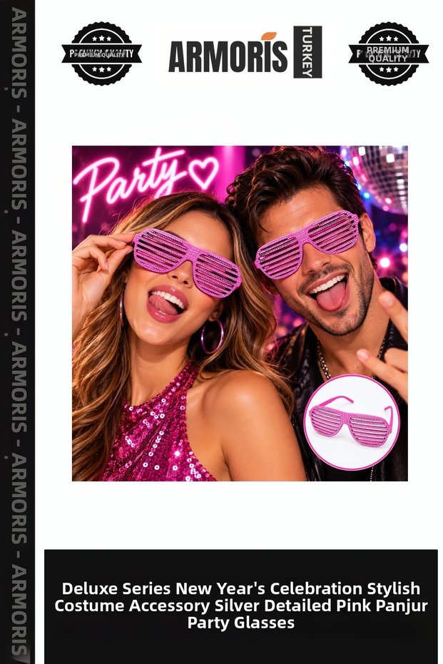 Delux Series New Year's Celebration Stylish Costume Accessory Silver Detailed Pink Shutter Party Glasses