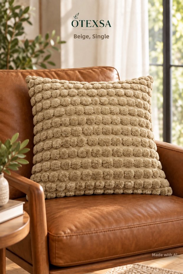 Beige Embossed Textured Decorative Throw Pillow Cover, Hidden Zipper, Double Sided, 1 Piece