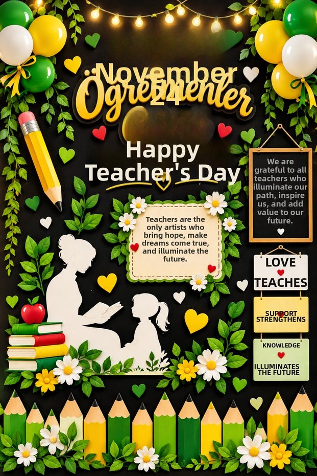 24 November Happy Teachers' Day, School Event Fabric Backdrop