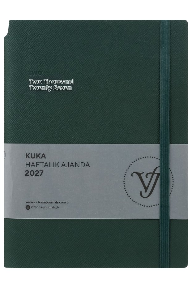 Kuka 2027 Weekly Agenda A5. Flexible Cover. Rubberized, with Pockets, Pen Holder. Colorful Edge-Dark Green