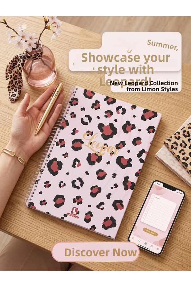 Leopard Patterned 17X24 Hard Cover Checkered Spiral 96 Sheet Weighted Notebook