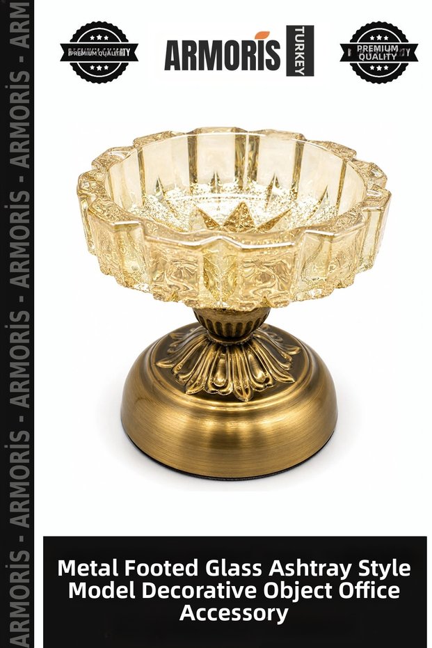 Glass Ashtray with Metal Legs, Stylish Model, Decorative Object, Office Supplies
