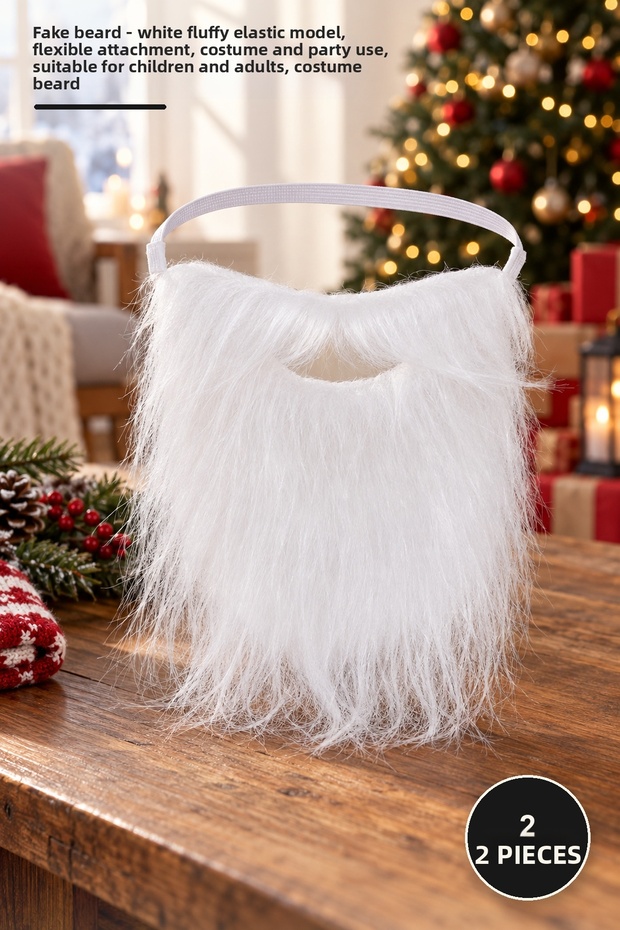2 fake beards - white marled elastic model, flexible fixation, costume and party use, suitable for children and adults, costume beard