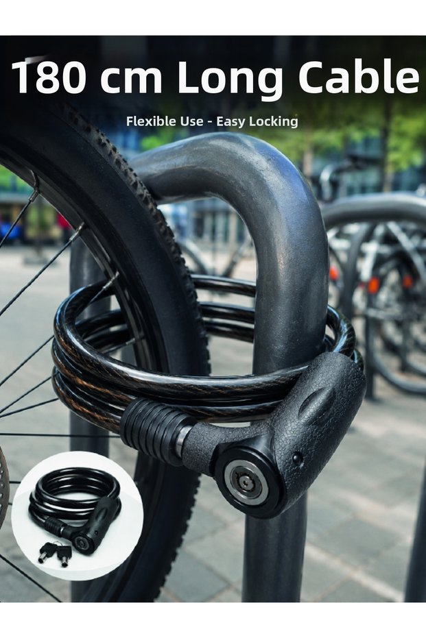 Heavy Duty Steel Cable Lock for Motorcycles, Bicycles, and Electric Scooters -