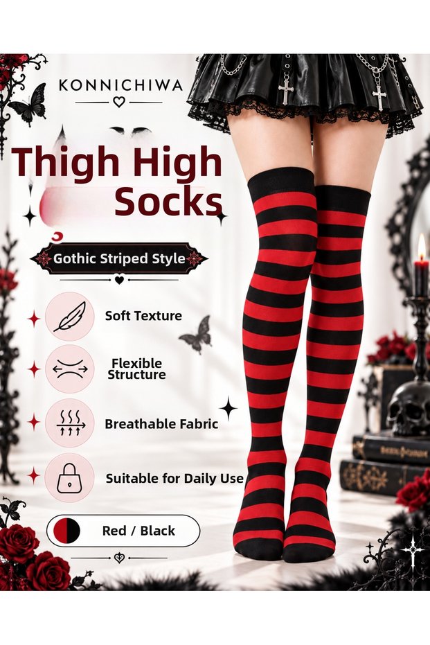 Over Knee Striped Socks Unisex 36-44 Number Stretchy Long Gothic Emo Punk Socks