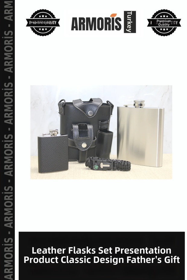 Leather Case Flask Set Presentation Product Classic Design Father's Gift
