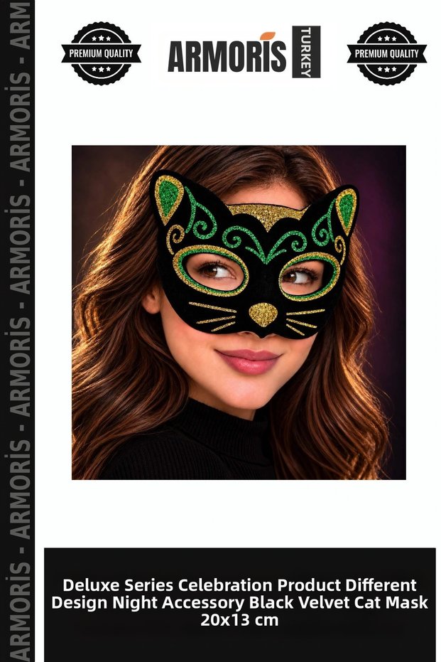 Delux Series Celebration Product Different Design Night Accessory Black Velvet Cat Mask 20X13 cm