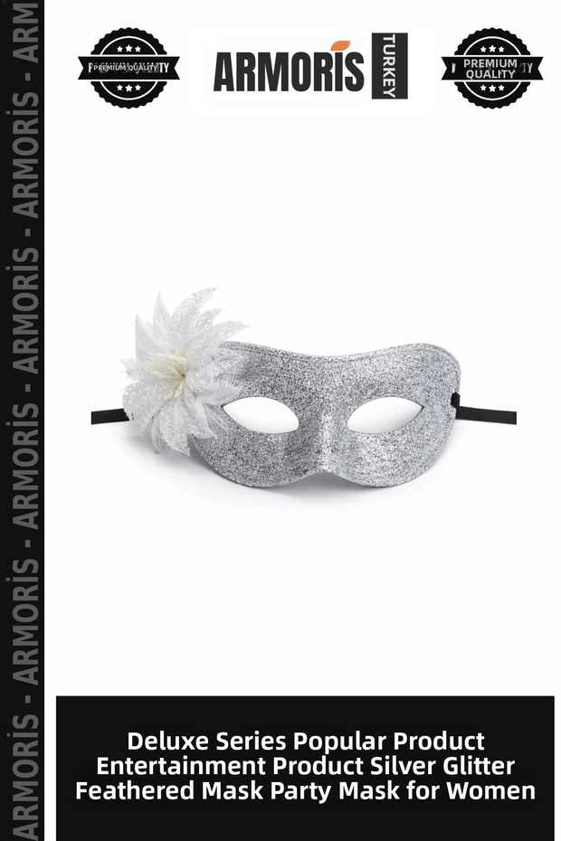 Delux Series Popular Product Entertainment Product Silver Glittery Feathered Prom Mask Women's Party Mask